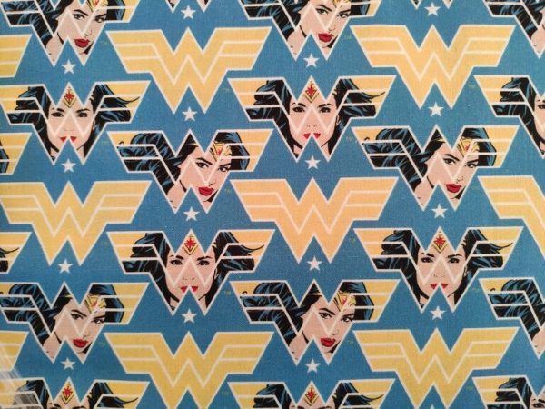 Telas, azul, 100 algodon, wonder woman, colores, amarillo